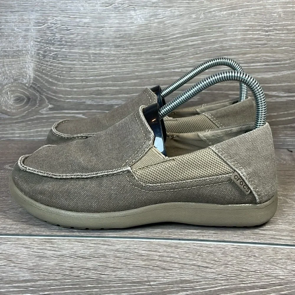 Crocs Santa Cruz II Khaki Canvas Big Boy Size 5 Slip On Loafers